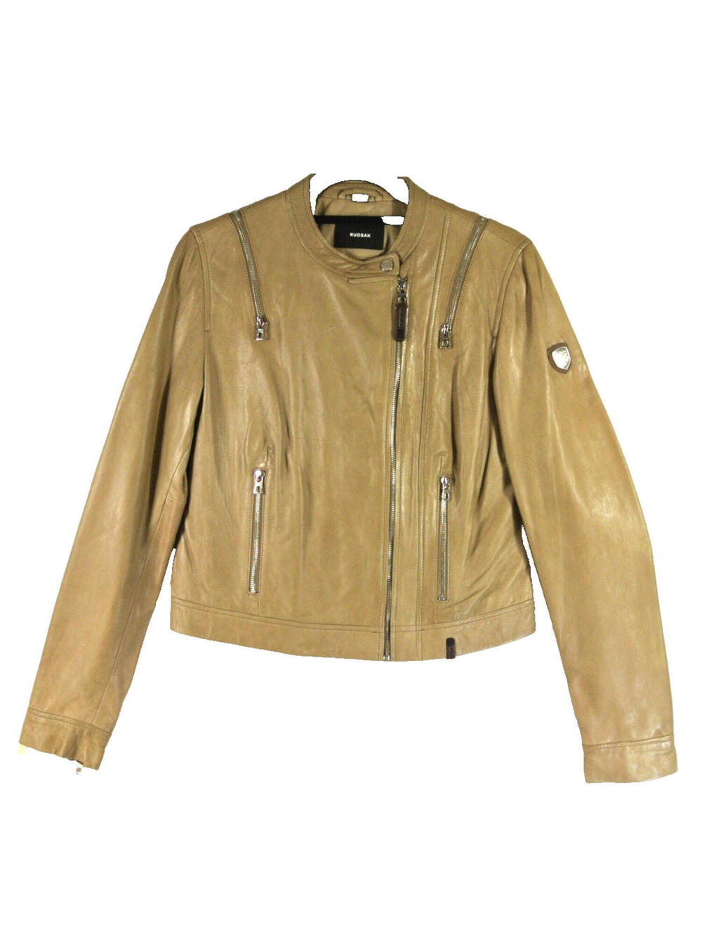 NEW, Rudsak Leather Bomber Jacket in Beige  SZ L #SJ2281